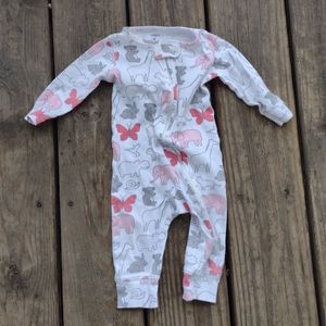 Hh) Carter’s Baby Girl Sleeper 6M White One Piece Zip Pajamas with Pink Butterfl